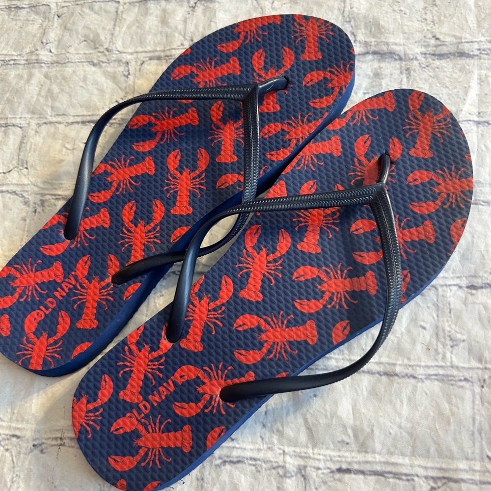 OLD NAVY LOBSTER PATTERN NAVY RED WOMEN’S FLIP FLOPS SIZE 9